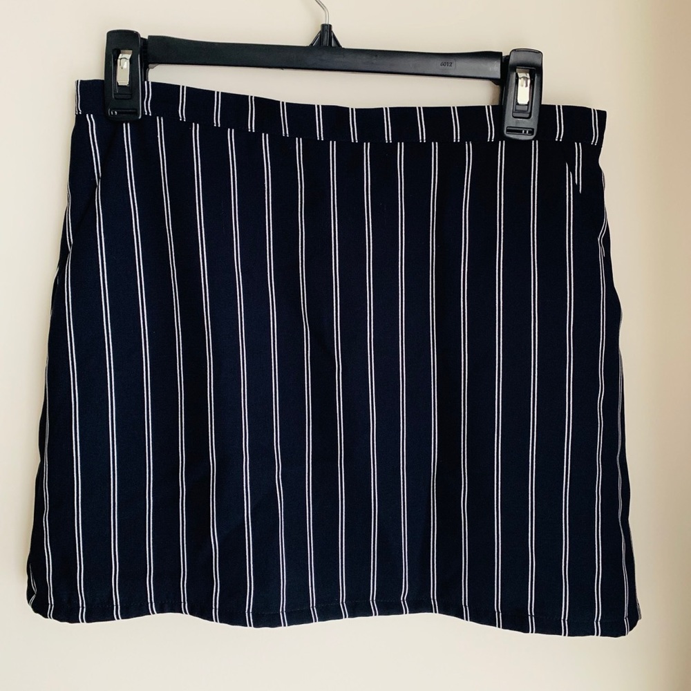 Navy blue and white striped skirt